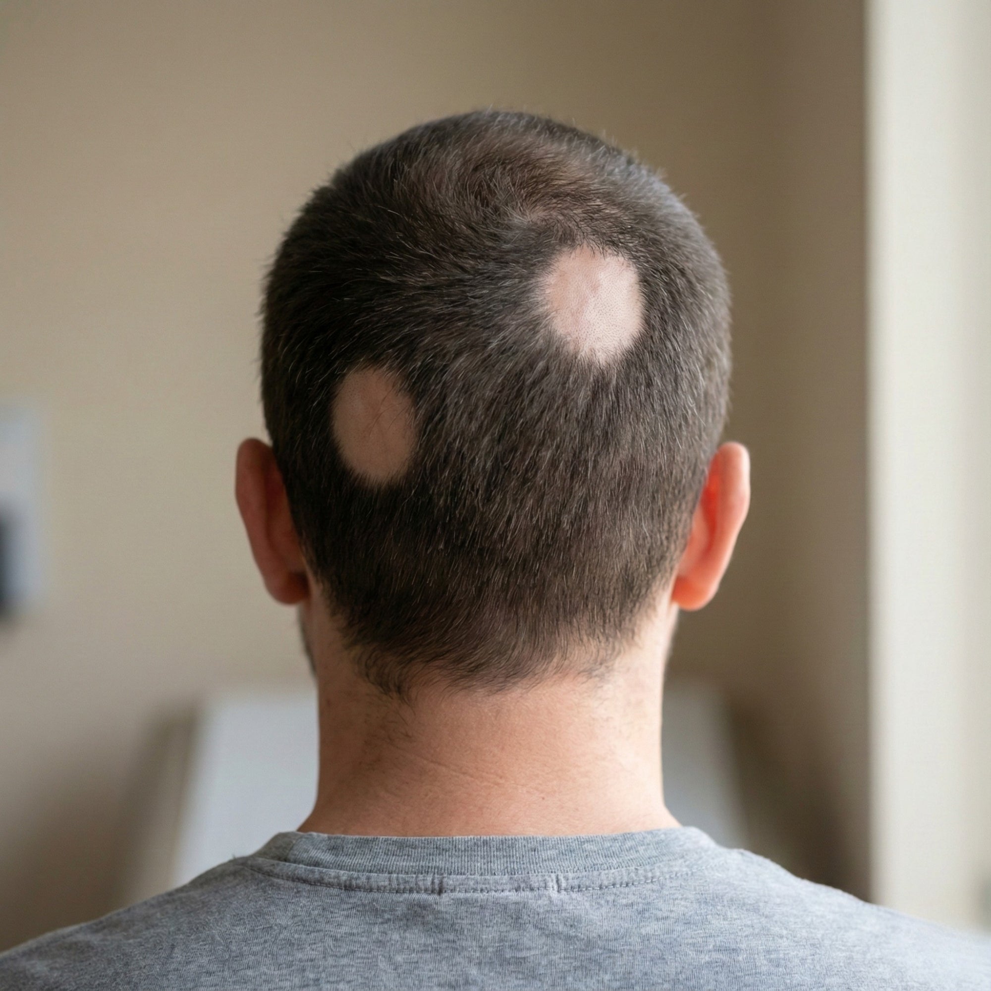 Hombre con alopecia localizada en el cuero cabelludo