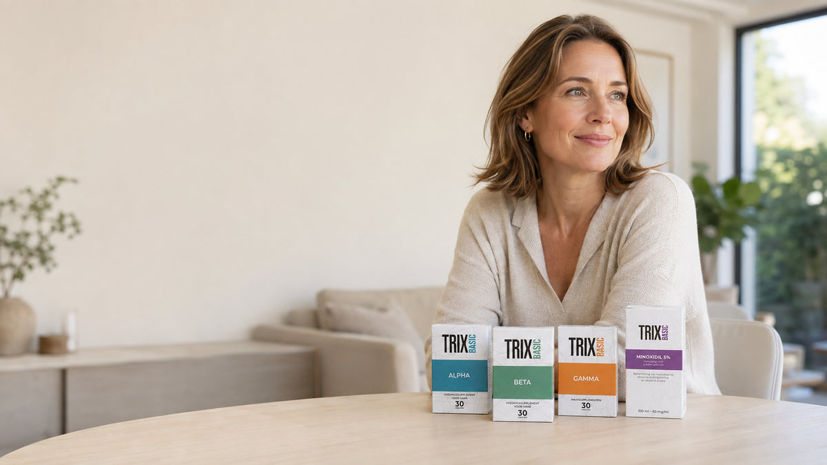 Mujer holandesa con TRIX Basic Alpha, Beta, Gamma y Minoxidil al 5 %.